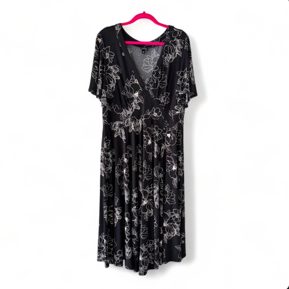 Torrid Black Floral Jersey Knit Midi Dress Women’s Size 2X